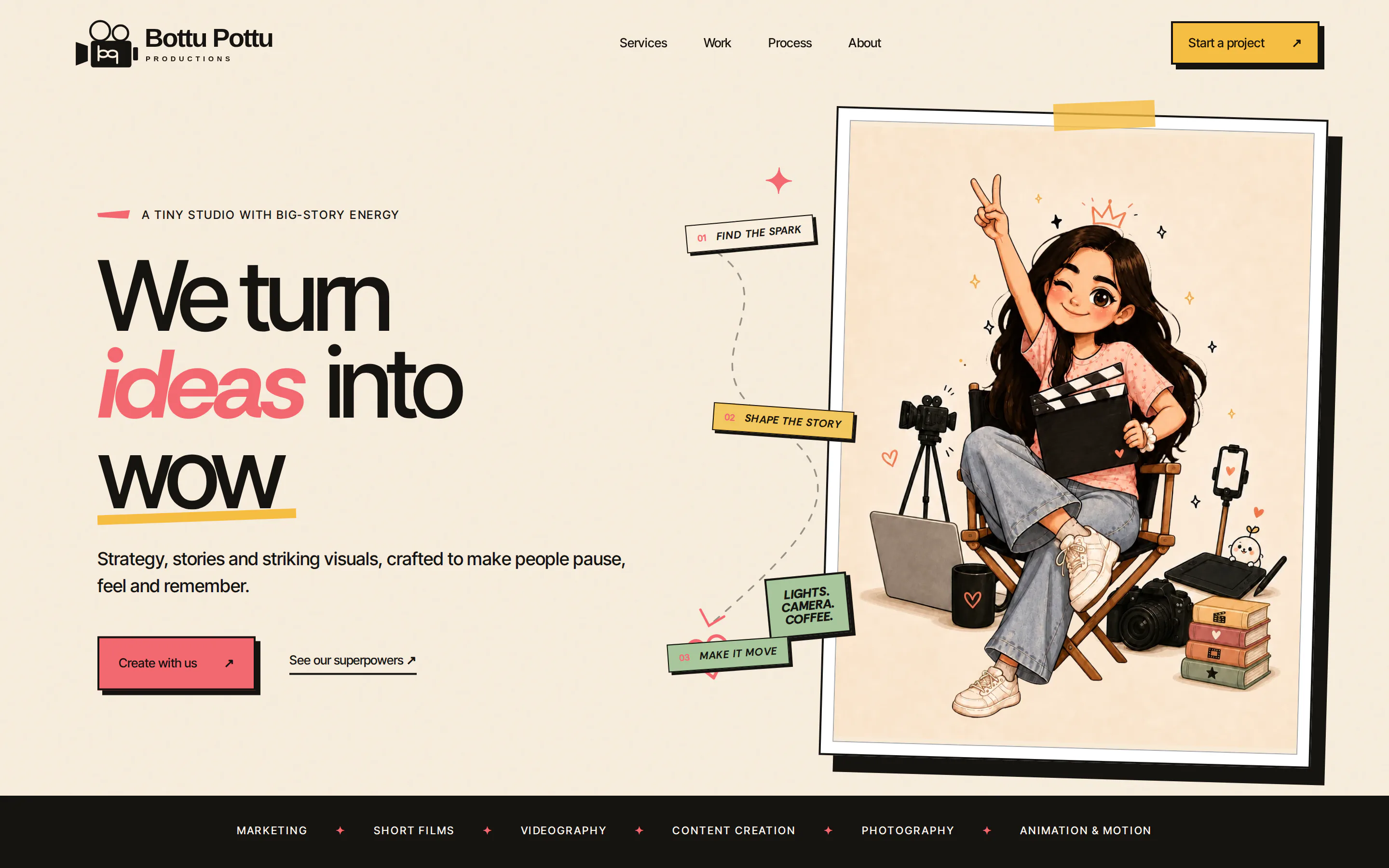 Bottu Pottu Productions creative studio website designed and built by CodeCraft
