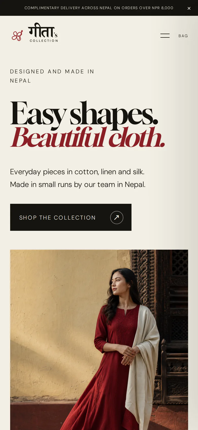 The Geeta’s Collection website on a phone